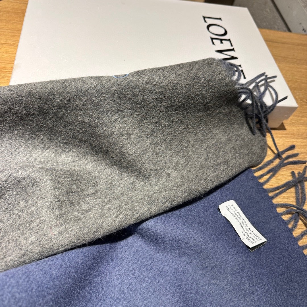 SCARF 180 CM IN AEGEAN BLUE AND MO GRAY WOOL AND CASHMERE 411837