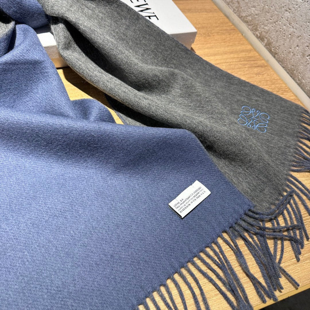SCARF 180 CM IN AEGEAN BLUE AND MO GRAY WOOL AND CASHMERE 411837