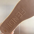 FF Sunshine 65 Beige Cotton Brown Leather Fibre Flatform Slide
