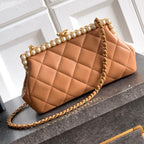 Chanel 2026 Pearl Clutch Brown Gold Lambskin 321879