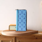 LV Zippy Vertical Wallet Light Blue Monogram Canvas & Taïga Leather 180051