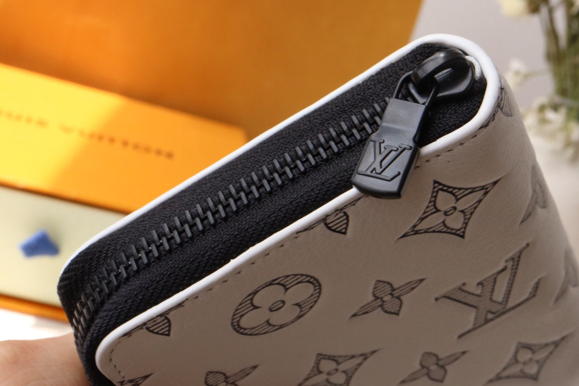 LV Zipper Wallet White Black Monogram Cowhide 248061