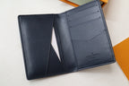 LV Pocket Organizer Wallet Grey Navy Blue Monogram Cowhide 248064