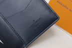 LV Pocket Organizer Wallet Grey Navy Blue Monogram Cowhide 248064