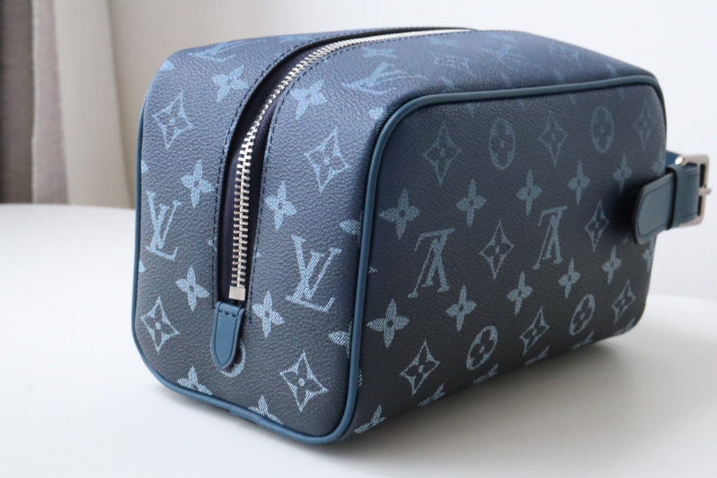 LV Locker Dopp Kit Khaki Blue Monogram Canvas 224139