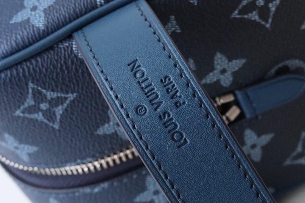 LV Locker Dopp Kit Khaki Blue Monogram Canvas 224139