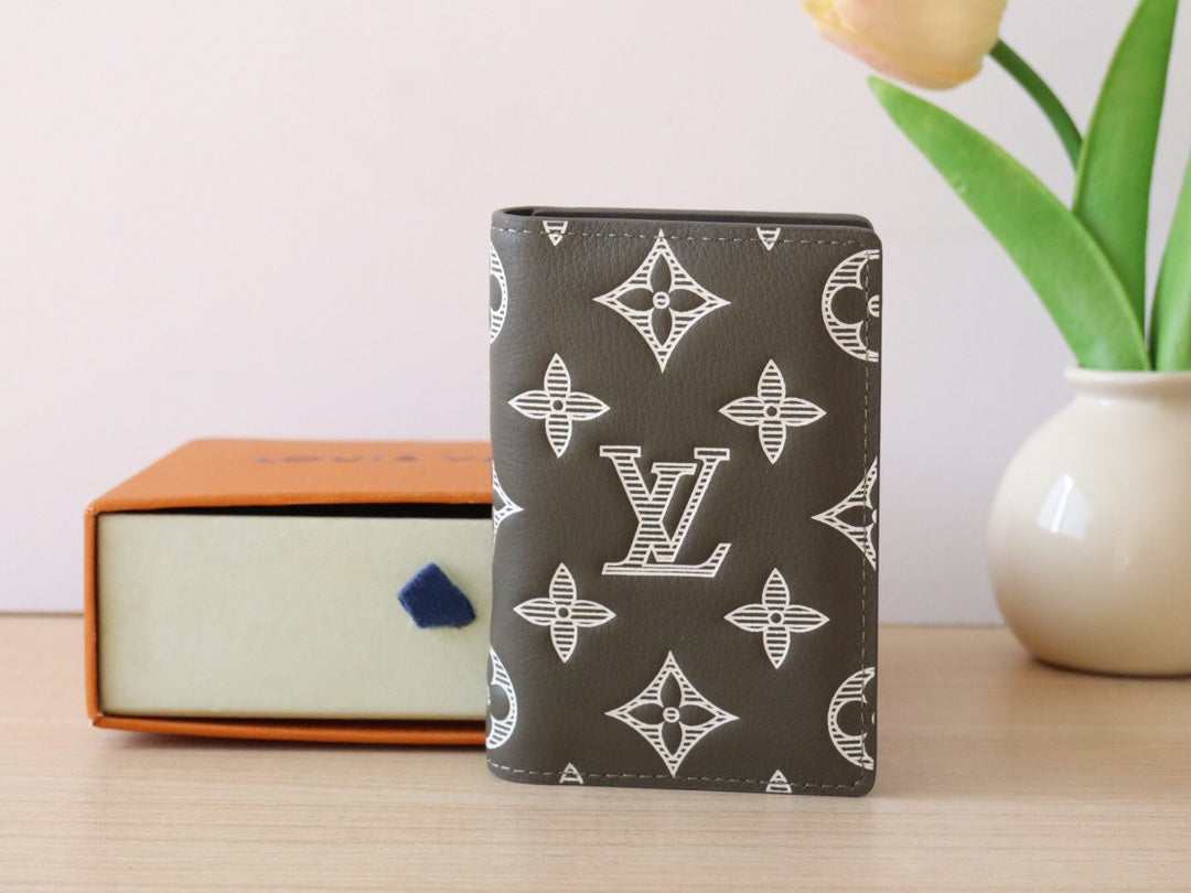 LV Pocket Organizer Wallet Anthracite Grey Monogram Cowhide 224281