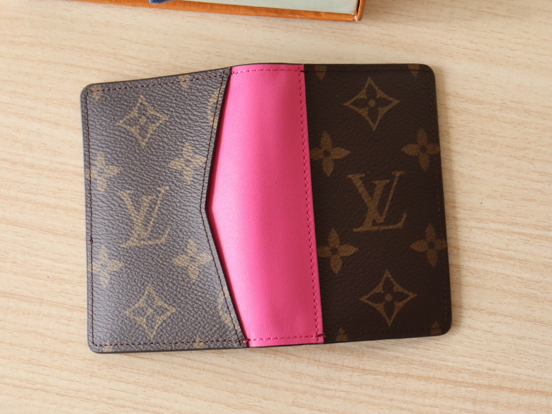 LV Pocket Card Holder Wallet Pink Monogram Canvas & Cowhide 224112