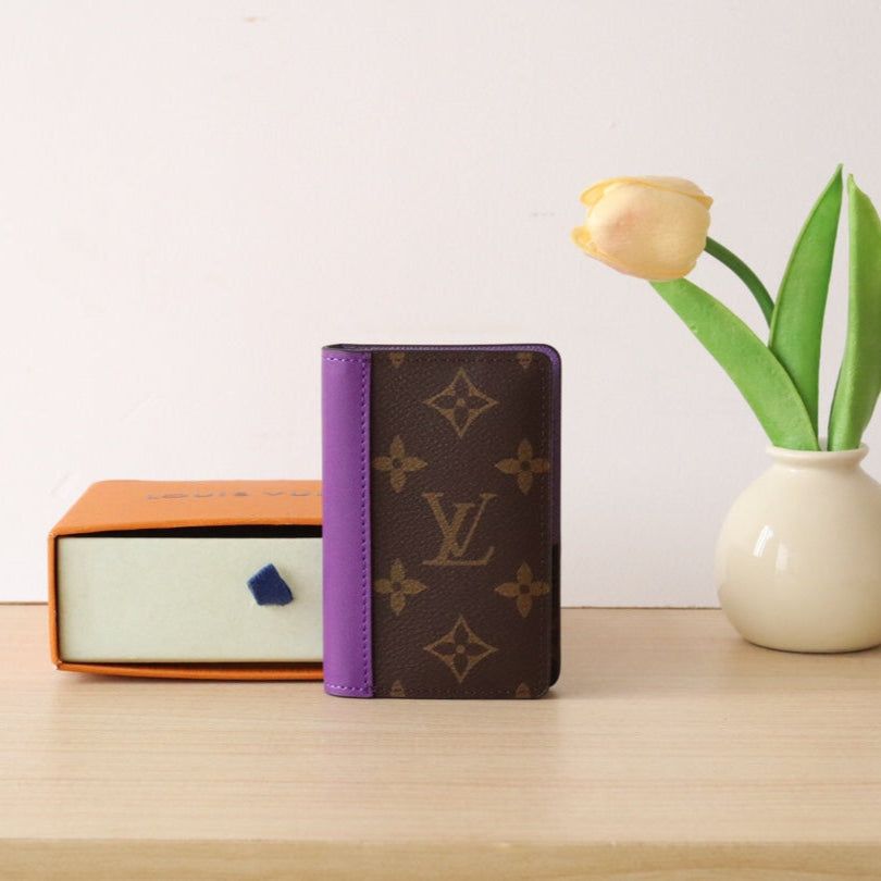 LV Pocket Card Holder Wallet Purple Monogram Canvas & Cowhide 224114