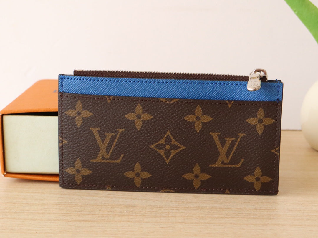 LV Zipper Card Holder Blue Monogram Canvas & Calfskin 224122