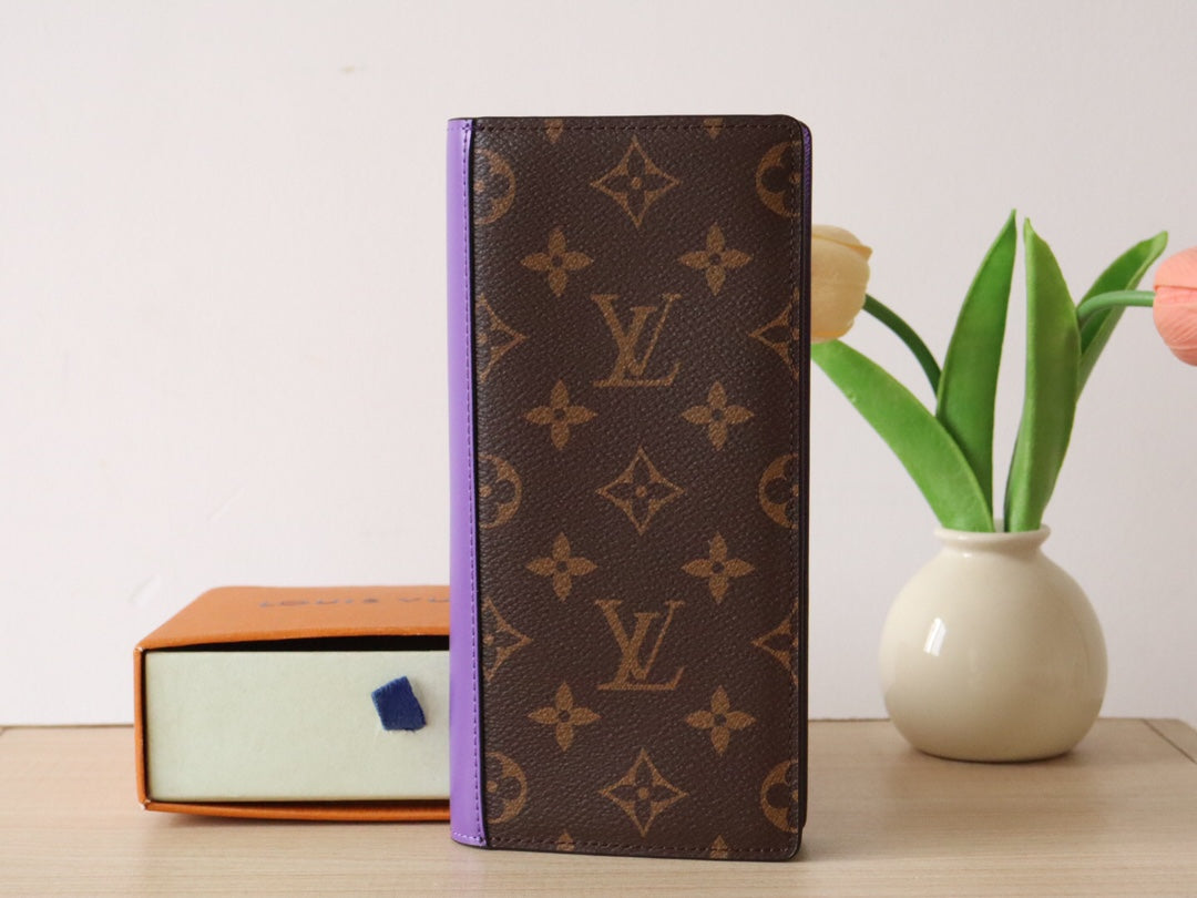 LV M81538 Brazza Wallet Purple Monogram Canvas & Calfskin 224095