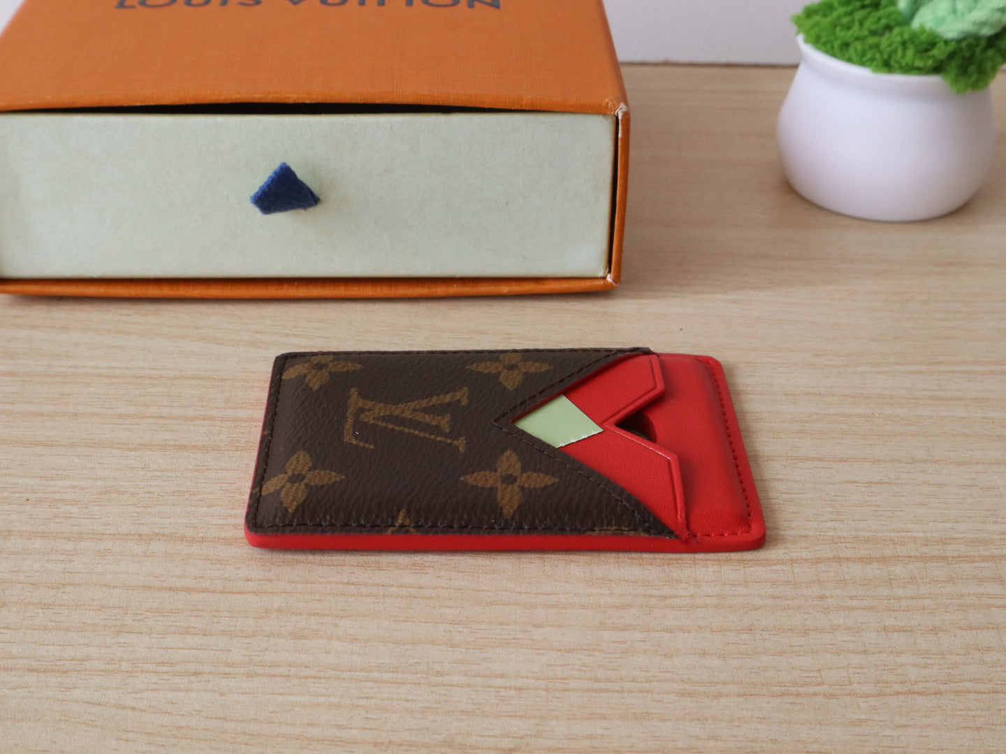 LV Porte-Cartes Magnet Brown Red Monogram Canvas & Cowhide