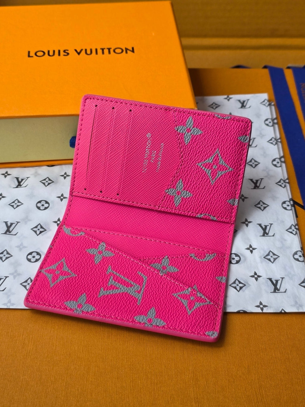 LV M15027 Pocket Organizer Pink Gray Monogram Glow Canvas & Cowhide