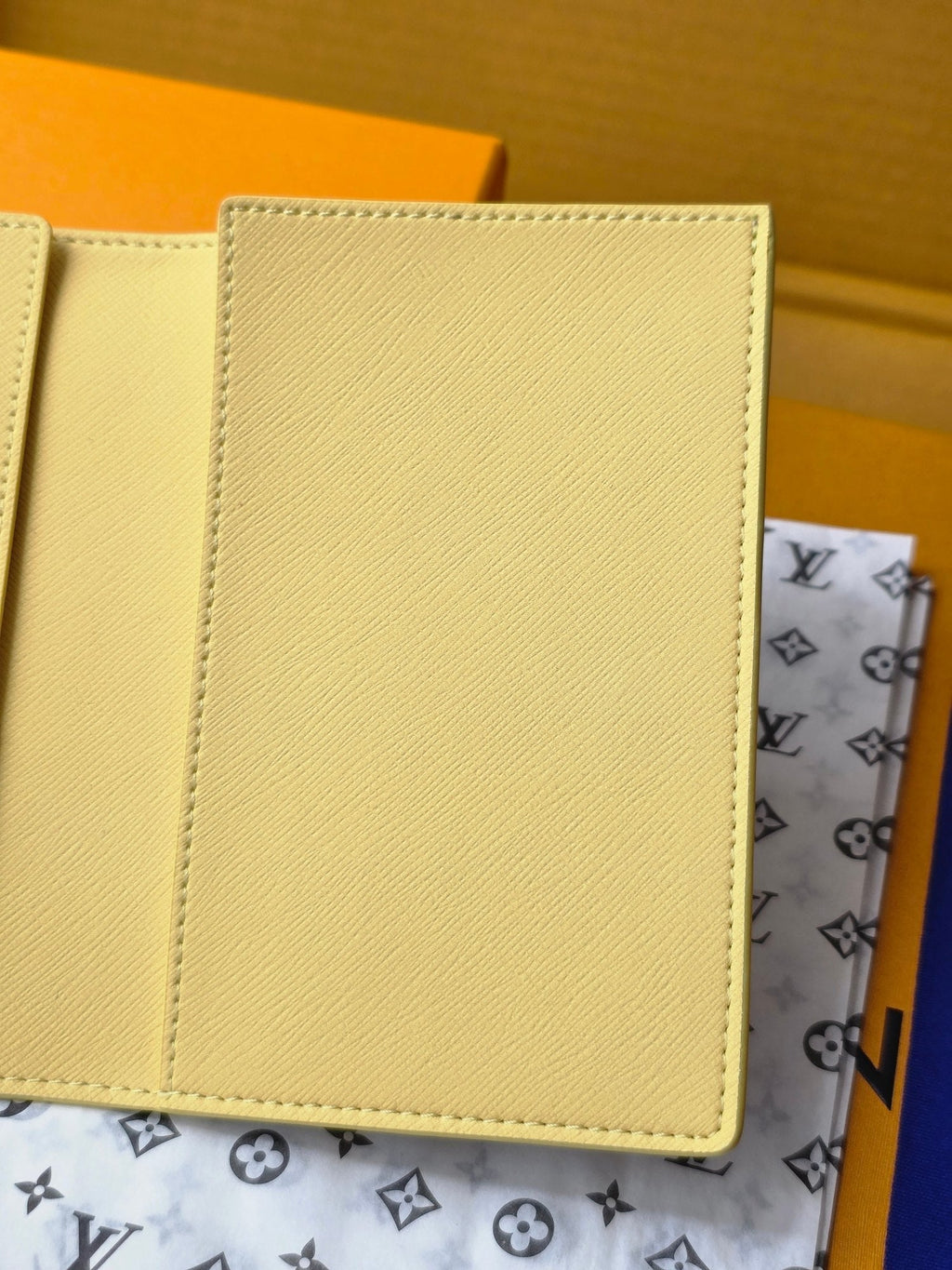 LV M14770 Passport Cover Gray Yellow Monogram Glow Canvas & Cowhide