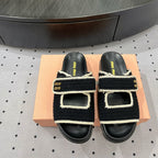 Sandals Black With Ivory Border Fabric