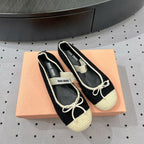 Ballet Flats Black Mix Ivory Fabric