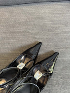 HIGH SANDAL ATTACHED GEM IN BLACK GLOSSY CALFSKIN