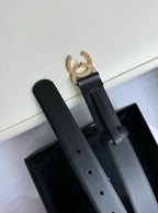 CC BELT 30MM IN BLACK SMOOTH CALFSKIN GOLD HARDWARE ATTACH RHINSTONES