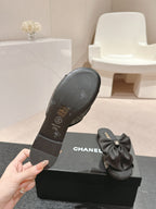 BOW LADY SLIPPERS BLACK LAMBSKIN WITH RHINESTONES