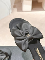 BOW LADY SLIPPERS BLACK LAMBSKIN WITH RHINESTONES