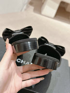 BOW LADY SLIPPERS BLACK LAMBSKIN WITH RHINESTONES