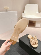 BOW LADY SLIPPERS BEIGE CREAM LAMBSKIN
