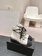 OXFORD SHORT BOOTS WHITE MIX BLACK SHEEPSKIN