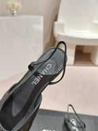 SLINGBACKS IN BLACK LAMBSKIN AND SATIN