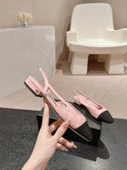 SLINGBACKS IN LIGHT PINK LAMBSKIN AND BLACK SATIN