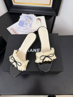 WHITE GROSGRAIN CANVAS BOW MULE SANDALS 65 MM