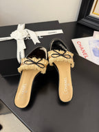 SAND YELLOW GROSGRAIN CANVAS BOW MULE SANDALS 65 MM