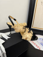 SAND YELLOW GROSGRAIN CANVAS BOW SLINGBACK SANDALS