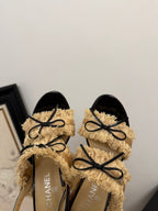 SAND YELLOW GROSGRAIN CANVAS BOW SLINGBACK SANDALS