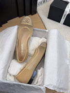 BALLET FLAT IN CAMEL BEIGE FABRIC AND MESH WITH CRYSTALS