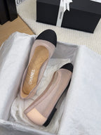 BALLET FLAT IN BLACK FABRIC AND PASTEL PINK MESH