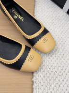 BALLET FLAT IN BLACK MIX PEANUT BROWN CALFSKIN