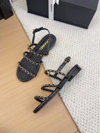 THREE-STRAPS SANDALS IN BLACK CALFSKIN WITH GOLD HARDWARE