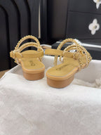 THREE-STRAPS SANDALS IN SAND YELLOW CALFSKIN WITH GOLD HARDWARE