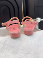 THREE-STRAPS SANDALS IN FLAMINGO PINK CALFSKIN WITH GOLD HARDWARE