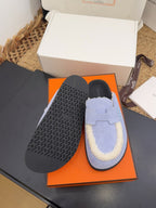 HM 25S MULE IN SOFT LAVENDER BLUE SUEDE MIX WHITE SHEARLING