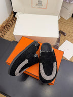 HM 25S MULE IN BLACK SUEDE MIX GREY SHEARLING