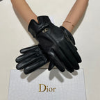 GLOVES ATTACHED BOW IN BLACK LAMBSKIN 992746