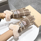 GLOVES IN MEDIUM BROWN WOOL AND RABBIT FUR 129714