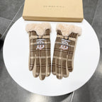 GLOVES IN MEDIUM BROWN WOOL AND RABBIT FUR 129714