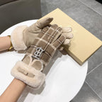 GLOVES IN MEDIUM BROWN WOOL AND RABBIT FUR 158884