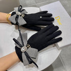 WOOL GLOVES BLACK ATTACHED BUTTERFLY BOW 215146