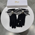 WOOL GLOVES BLACK ATTACHED BUTTERFLY BOW 215146