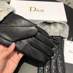 GLOVES ATTACHED BOW IN BLACK RABBIT FUR AND LAMBSKIN 113707