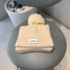 SET SCARF AND HAT IN TUSCAN BEIGE WOOL AND FOX FUR 420834