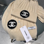 SET BEANIE HAT AND SCARF IN BISQUE BEIGE WOOL 424022